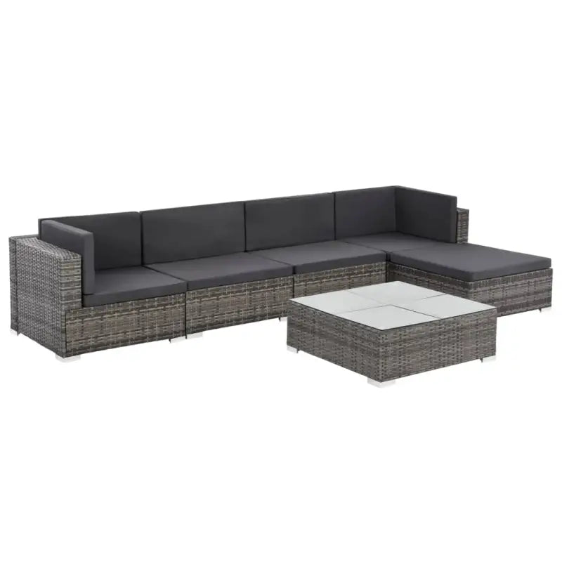 Poly rattan loungeset met diepte zitting en gepoedercoat staal - Grijs / Ja - Tuinsets