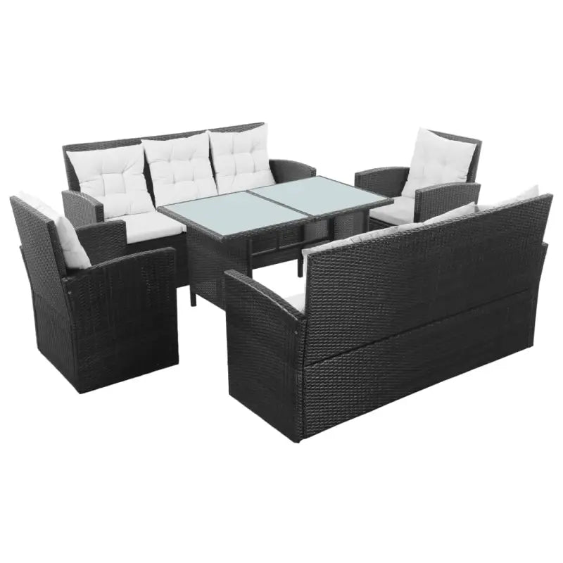 Poly rattan loungeset met gepoedercoat staal en brede zittingstijl - Zwart - Tuinsets