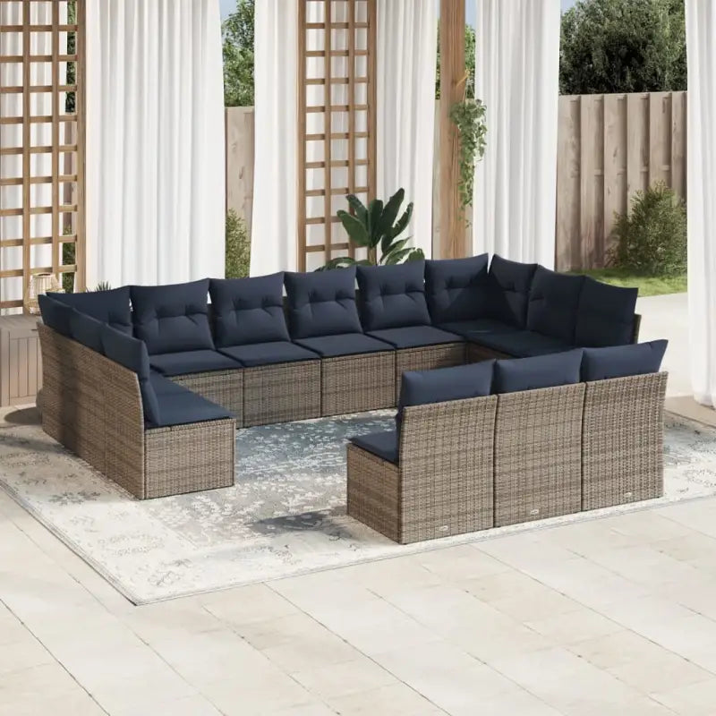 Poly rattan loungeset met gepoedercoat staal en waterdichte tas - Grijs en blauw / Zonder tafel - Tuinsets