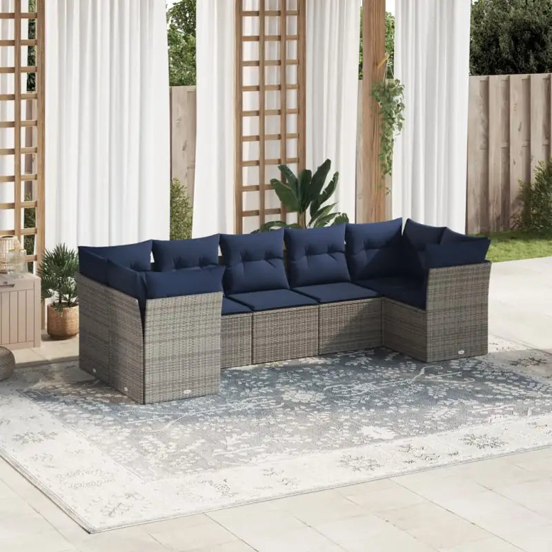 Poly rattan loungeset met gepoedercoat staal en waterdichte tas - Grijs en blauw - Tuinsets