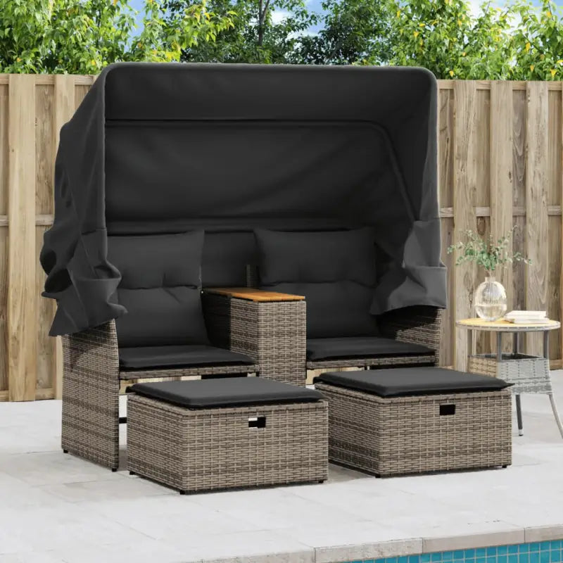 Poly Rattan Loungeset met Uitschuifbare Luifel en Wasbare Hoes - Loungebanken