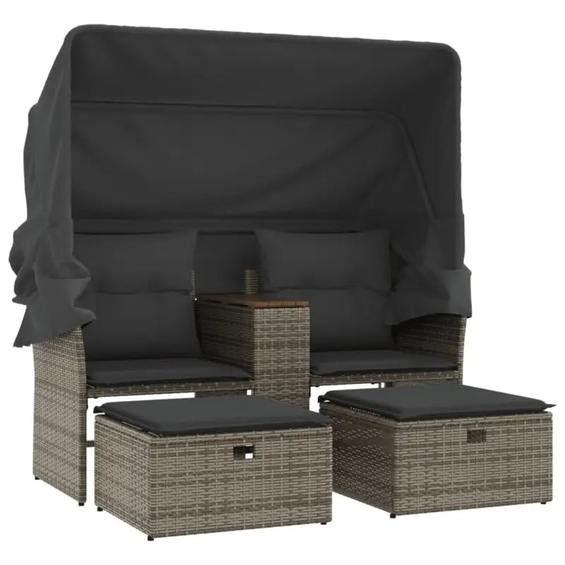Poly Rattan Loungeset met Uitschuifbare Luifel en Wasbare Hoes - Loungebanken