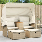 Poly Rattan Loungeset met Uitschuifbare Luifel en Wasbare Hoes - Beige / 1 / met luifel - Loungebanken