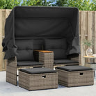 Poly Rattan Loungeset met Uitschuifbare Luifel en Wasbare Hoes - Grijs / 1 / met luifel - Loungebanken