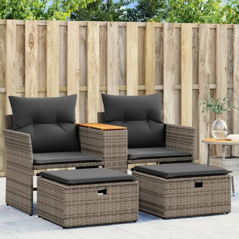 Poly Rattan Loungeset met Uitschuifbare Luifel en Wasbare Hoes - Grijs / 1 / zonder luifel - Loungebanken