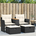 Poly Rattan Loungeset met Uitschuifbare Luifel en Wasbare Hoes - Zwart / 1 / zonder luifel - Loungebanken