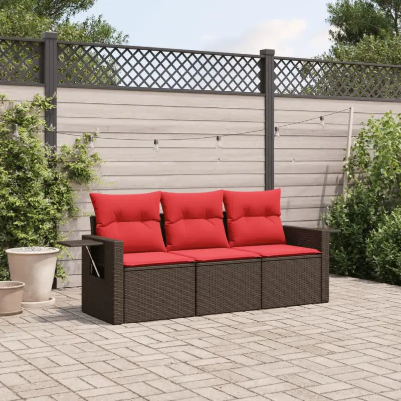 Poly Rattan Loungeset met Waterdichte Tas en Gepoedercoat Staal - Bruin en rood / Zonder tafel - Tuinsets