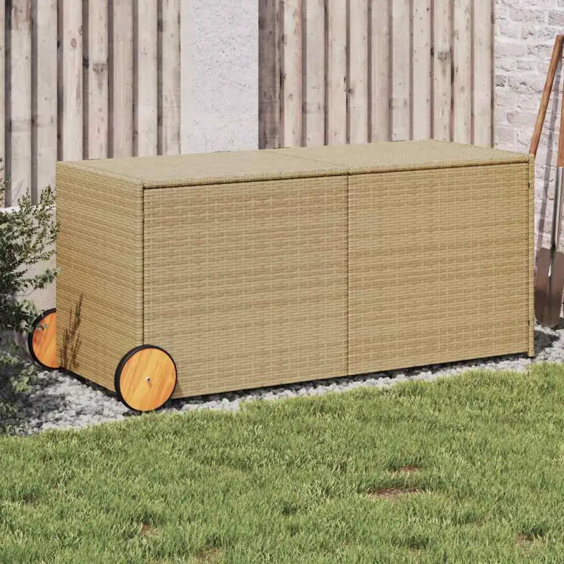 Poly Rattan Opbergbox met Gepoedercoat Stalen Frame voor Buiten - Gemengd beige / 127 x 55 x 56/59.5 cm - Opbergboxen