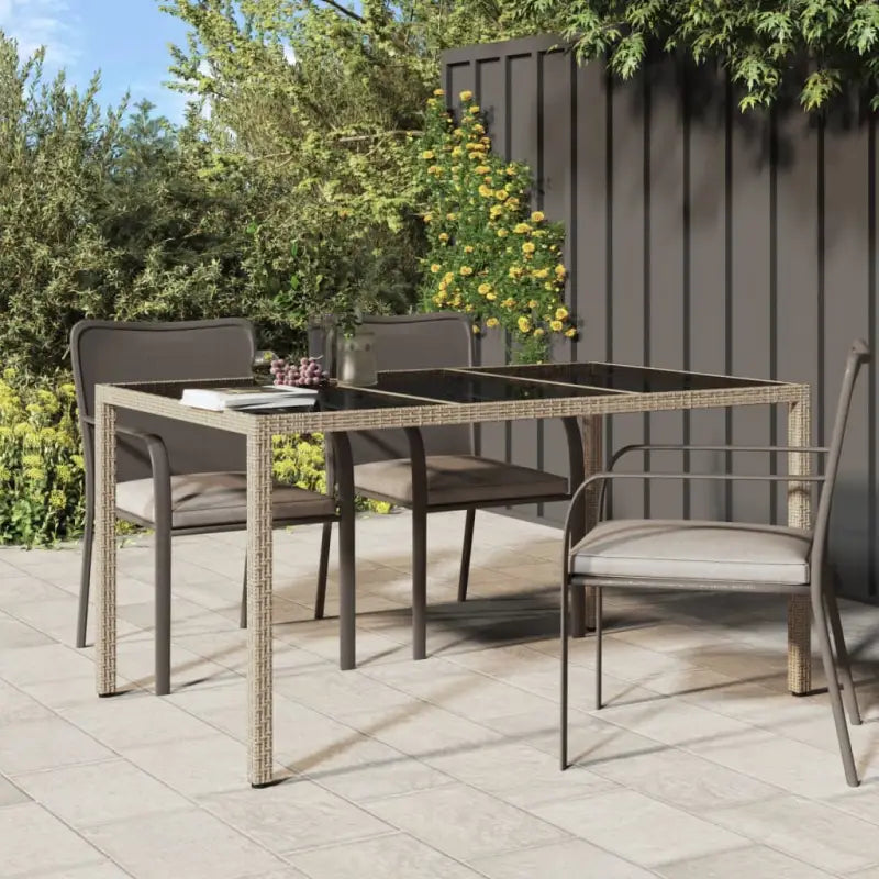 Poly rattan tuintafel met gehard glas voor een stijlvolle buitenruimte - Beige / 150 x 90 x 75 cm / 1 - Tuintafels