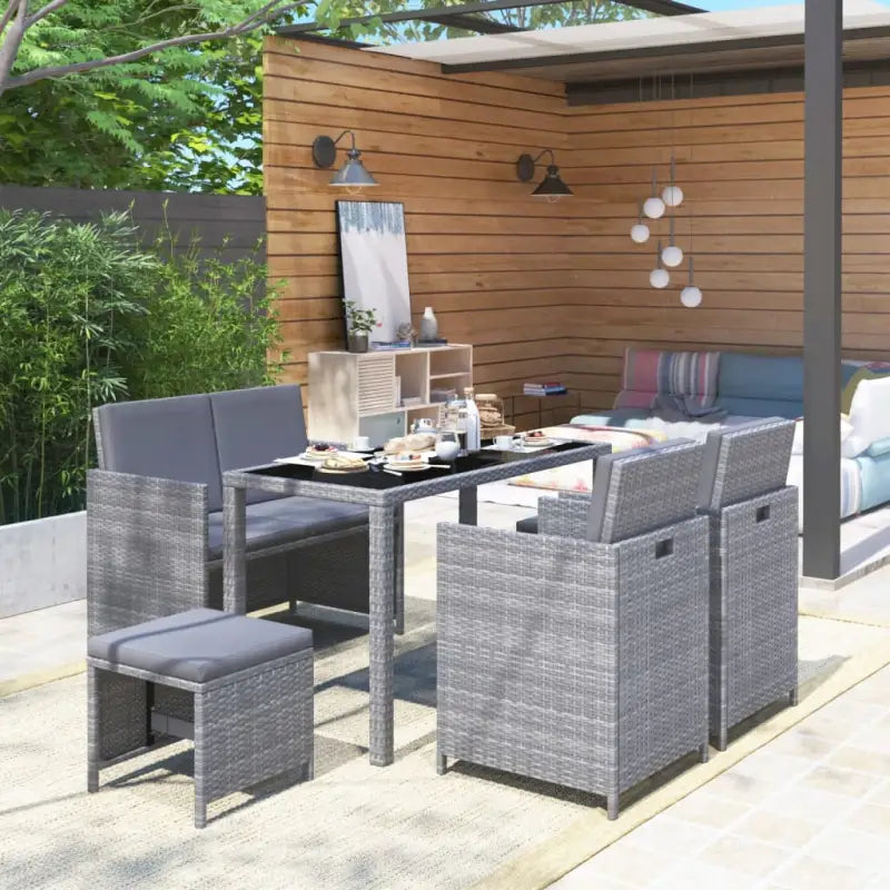 Rattan Tuinset met Glazen Tafelblad en Levering Bevat - Grijs - Tuinsets