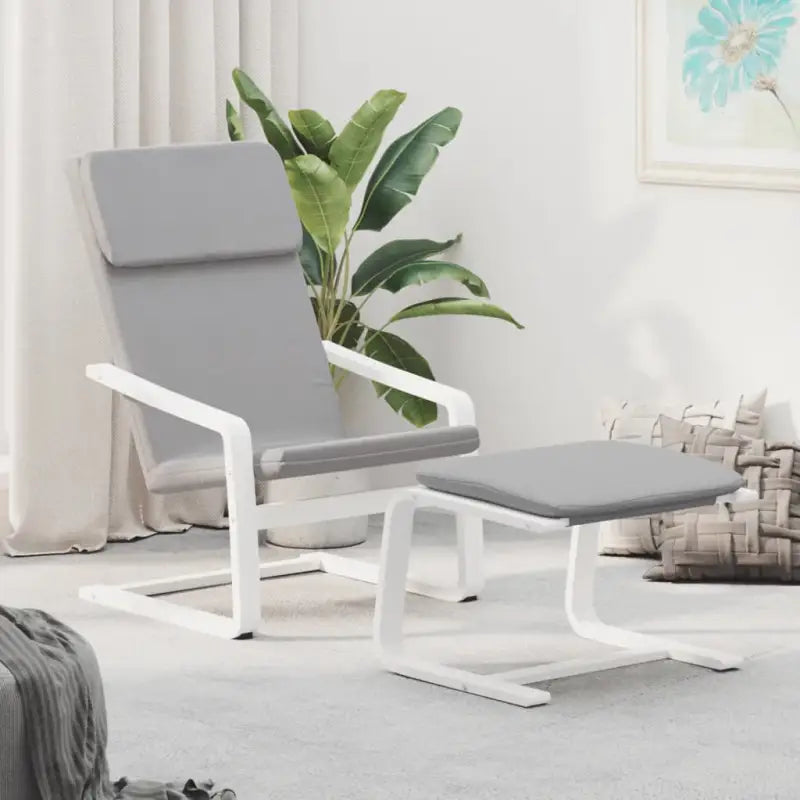 Relaxfauteuil met voetenbank met massief berkenhout en ruime breedte - Lichtgrijs en wit / 1 - Fauteuils &