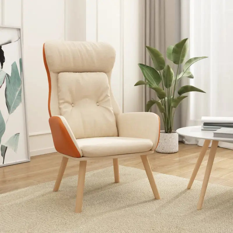 Relaxfauteuil met voetenbank van massief rubberwood en duurzaam materiaal - Crème / 1 / Zonder voetensteun - Fauteuils