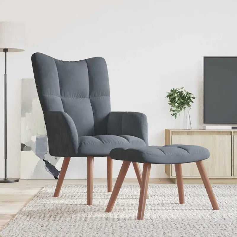 Relaxstoel met voetenbank met blokpatroon voor stijlvol comfort - Donkergrijs / 1 / Met voetensteun - Fauteuils &