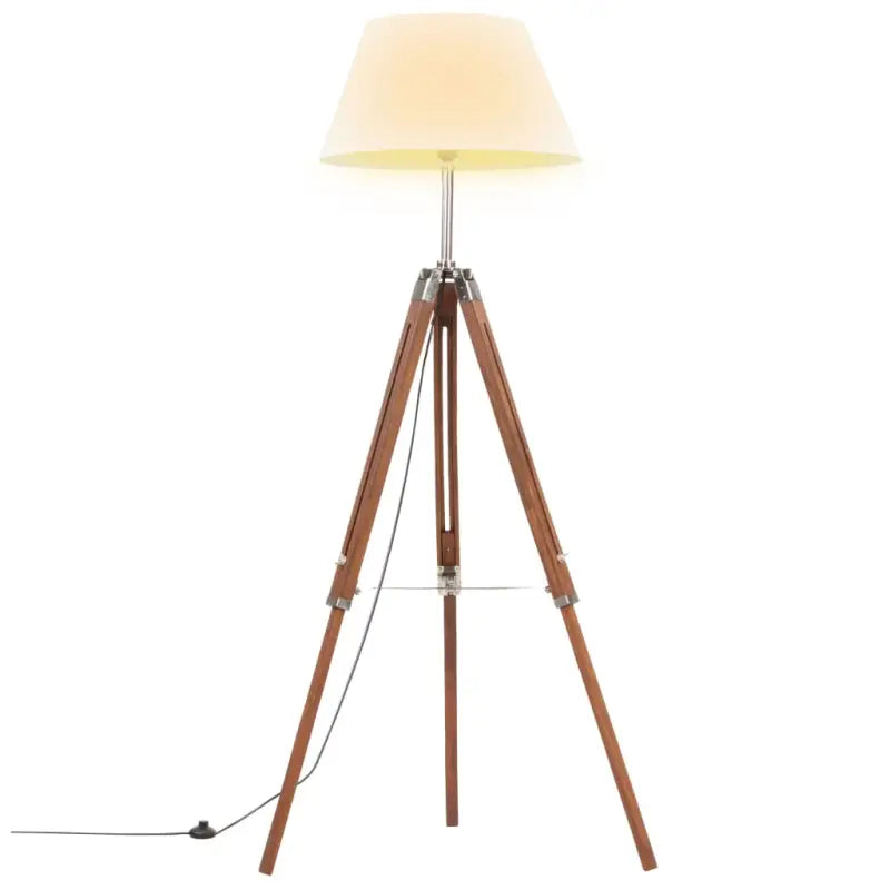 Retro vloerlamp van massief teakhout met vintage ontwerp - Bruin en wit / 1 - Lampen