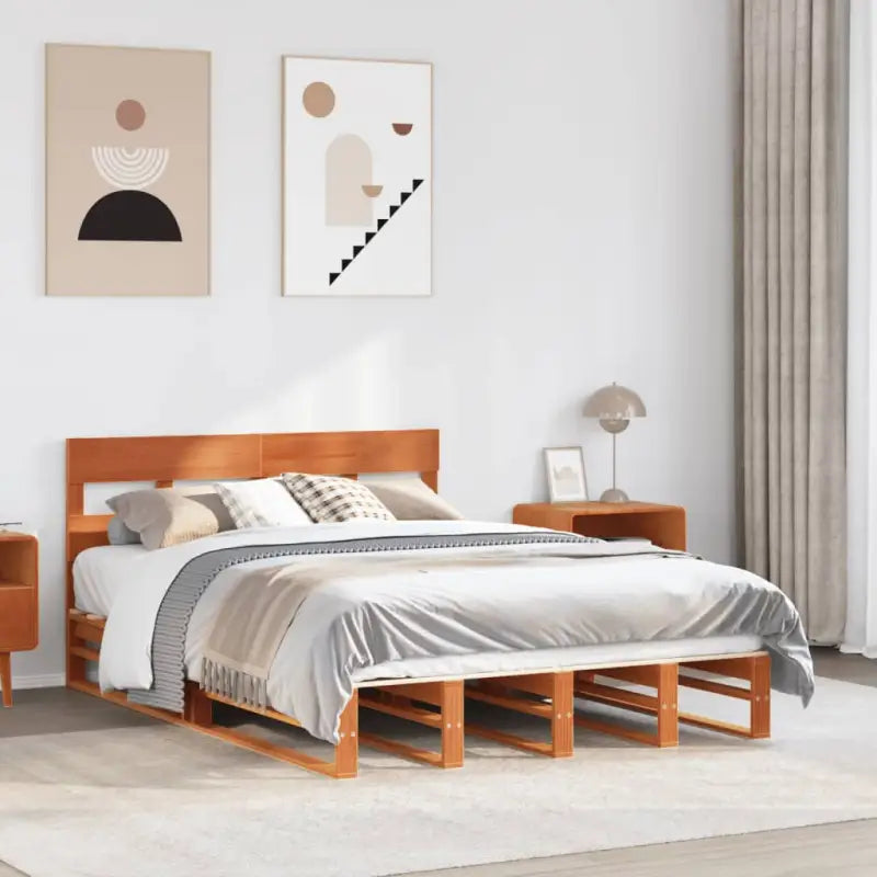 Robuust massief grenenhout bedframe voor een moderne slaapkamer - Wasbruin / 150 x 200 cm - Bedden & bedframes