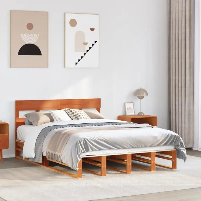 Robuust massief grenenhout bedframe voor een moderne slaapkamer - Wasbruin / 140 x 190 cm - Bedden & bedframes