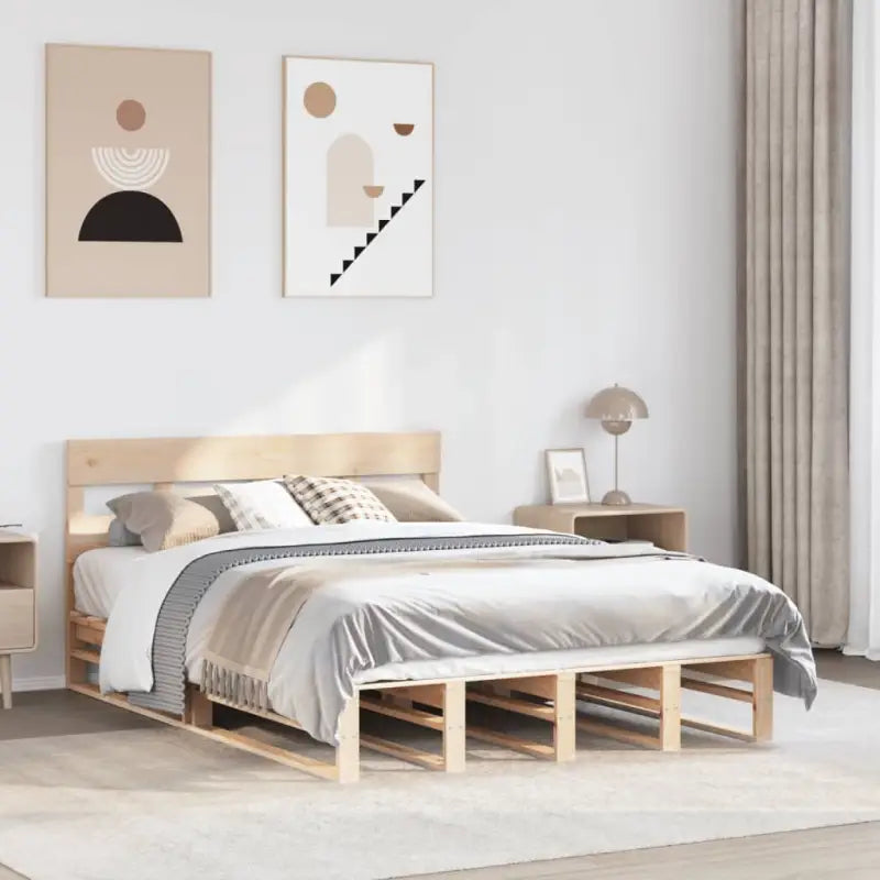 Robuust massief grenenhout bedframe voor een moderne slaapkamer - Naturel / 140 x 190 cm - Bedden & bedframes