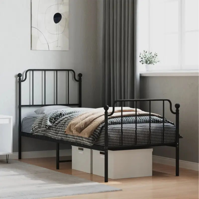 Robuust metalen bedframe met tijdloos design en extra opbergruimte - Zwart / 75 x 190 cm / met hoofdbord & voetbord