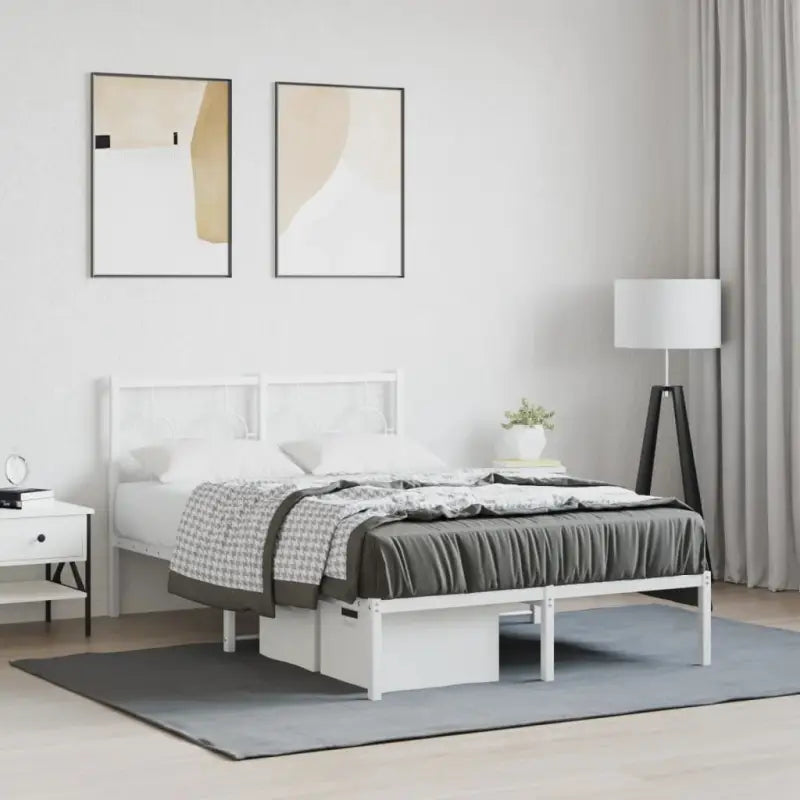 Robuust metalen bedframe met tijdloos design en extra opbergruimte - Wit / 120 x 190 cm / met hoofdbord - Bedden &