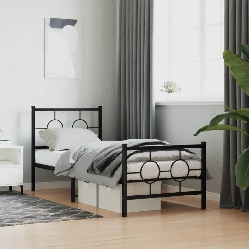 Robuust metalen bedframe met tijdloos design en extra opbergruimte - Zwart / 75 x 190 cm / met hoofdbord & voetbord