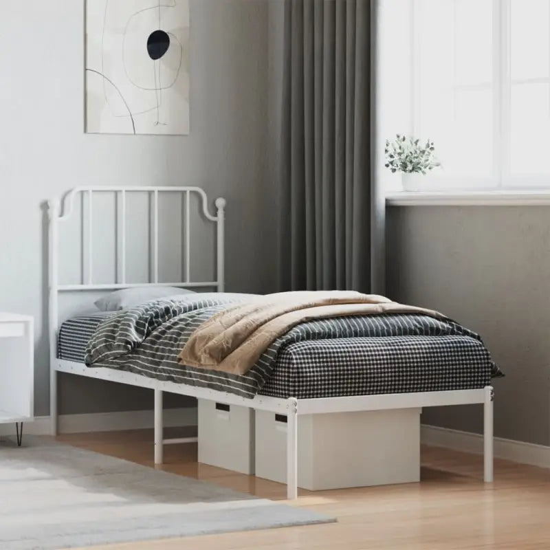 Robuust metalen bedframe met tijdloos design en extra opbergruimte - Wit / 80 x 200 cm / met hoofdbord - Bedden &