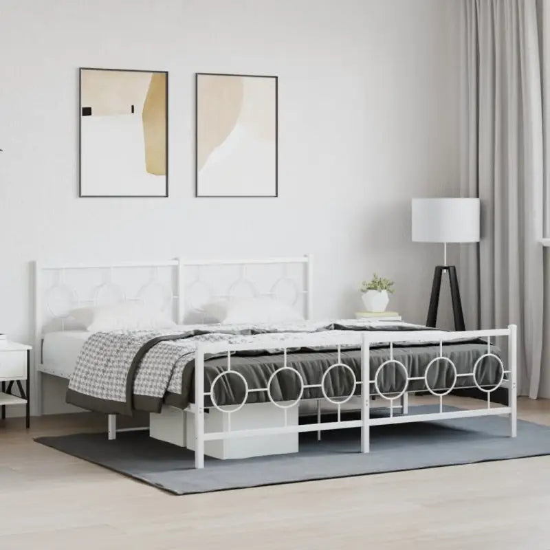 Robuust metalen bedframe met tijdloos design en extra opbergruimte - Wit / 180 x 200 cm / met hoofdbord & voetbord