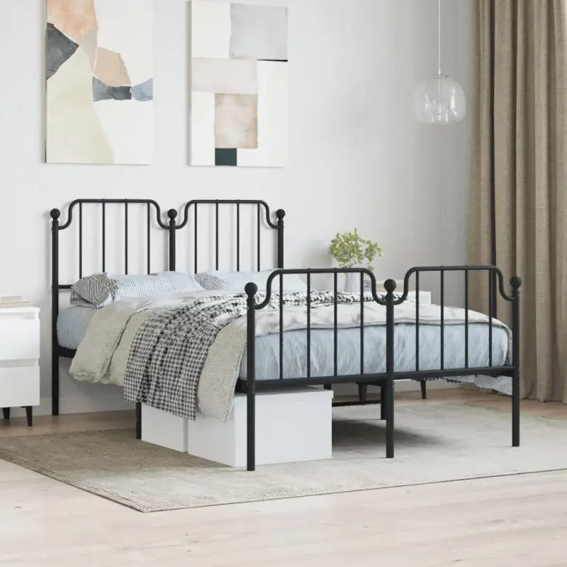 Robuust metalen bedframe met tijdloos design en extra opbergruimte - Zwart / 120 x 190 cm / met hoofdbord & voetbord