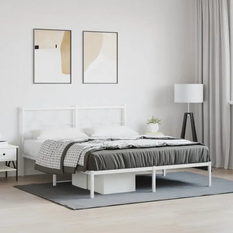 Robuust metalen bedframe met tijdloos design en extra opbergruimte - Wit / 150 x 200 cm / met hoofdbord - Bedden &