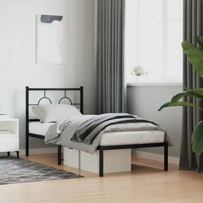 Robuust metalen bedframe met tijdloos design en extra opbergruimte - Zwart / 80 x 200 cm / met hoofdbord - Bedden &