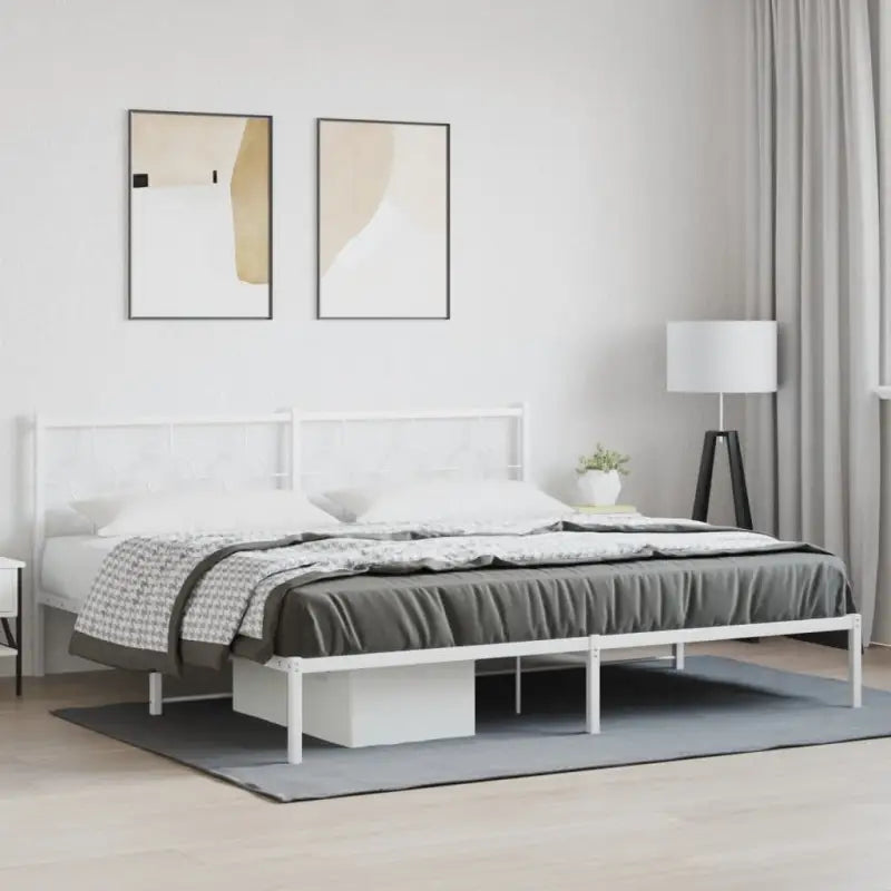 Robuust metalen bedframe met tijdloos design en extra opbergruimte - Wit / 200 x 200 cm / met hoofdbord - Bedden &