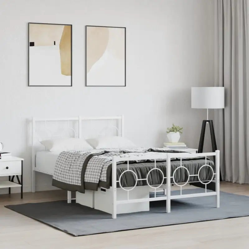 Robuust metalen bedframe met tijdloos design en extra opbergruimte - Wit / 120 x 200 cm / met hoofdbord & voetbord
