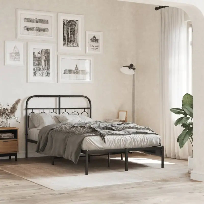 Robuust metalen latten bedframe met elegant design en extra opbergruimte - Zwart / 120 x 200 cm / met hoofdbord