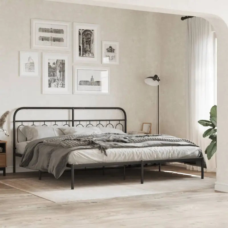Robuust metalen latten bedframe met elegant design en extra opbergruimte - Zwart / 200 x 200 cm / met hoofdbord