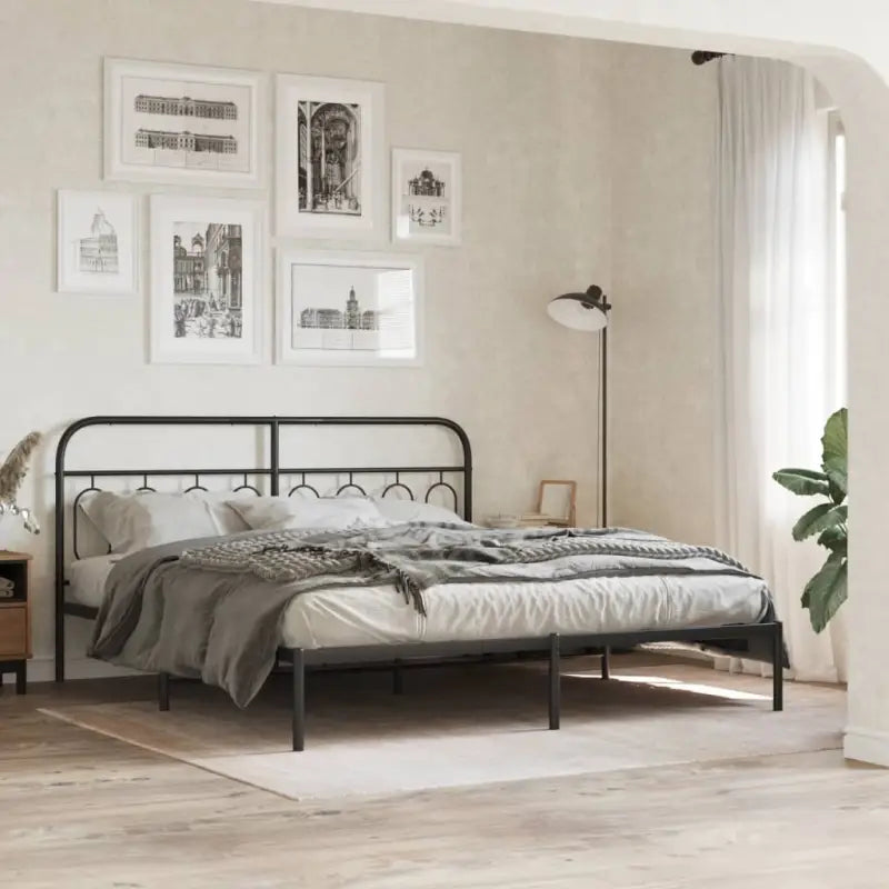 Robuust metalen latten bedframe met elegant design en extra opbergruimte - Zwart / 183 x 213 cm / met hoofdbord