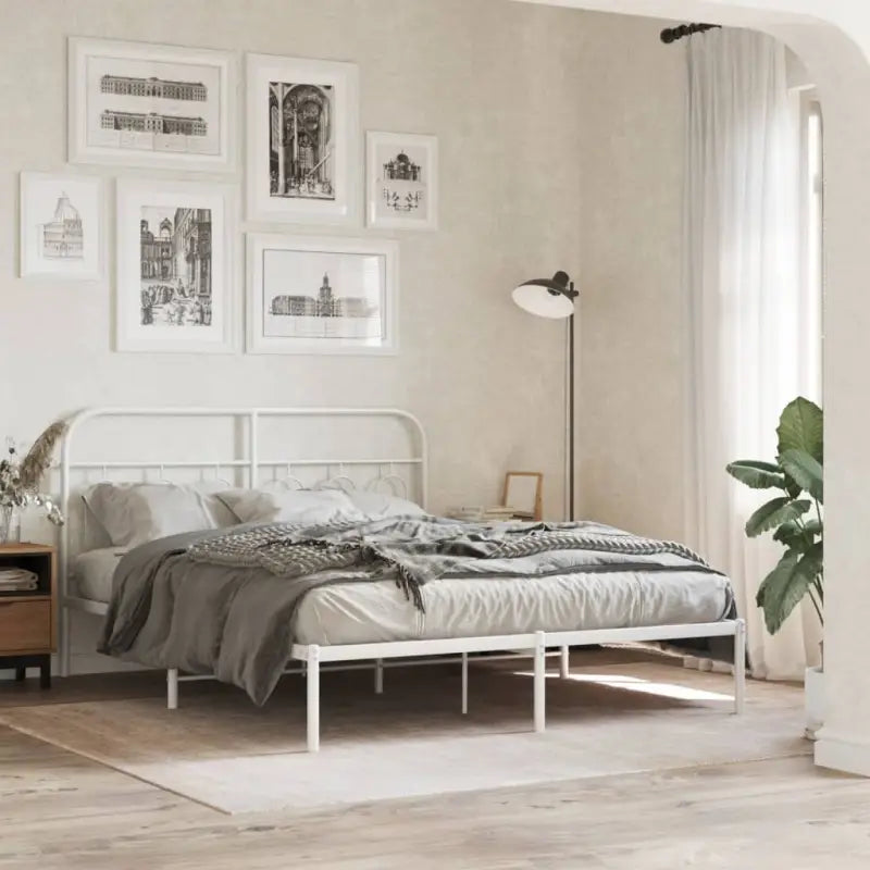 Robuust metalen latten bedframe met elegant design en extra opbergruimte - Wit / 140 x 190 cm / met hoofdbord - Bedden