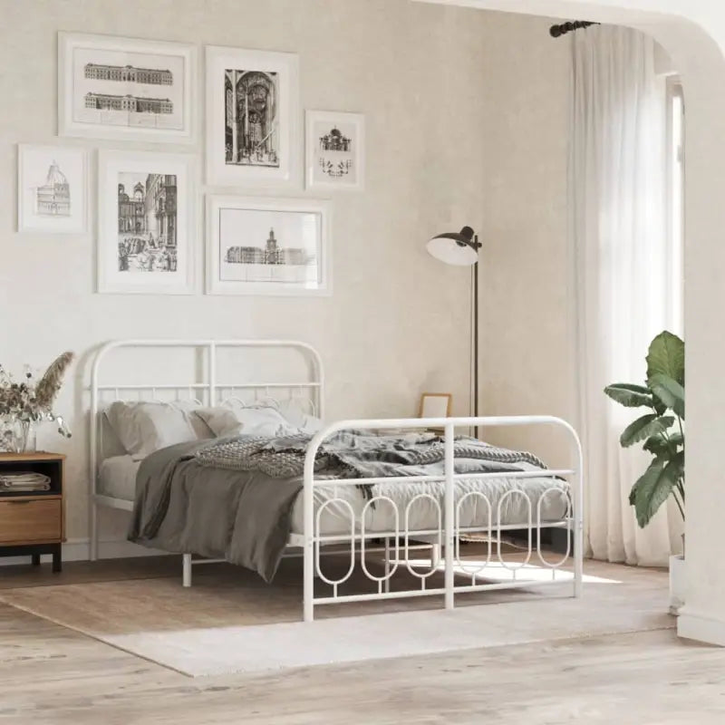 Robuust metalen latten bedframe met elegant design en extra opbergruimte - Wit / 120 x 200 cm / met hoofdbord &