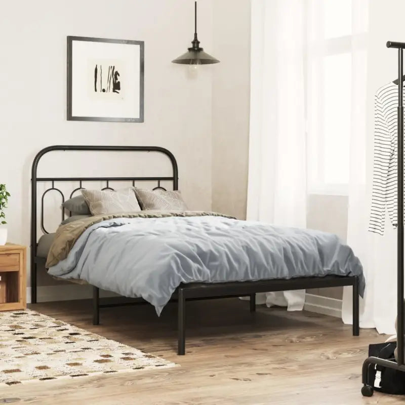 Robuust metalen latten bedframe met elegant design en extra opbergruimte - Zwart / 107 x 203 cm / met hoofdbord