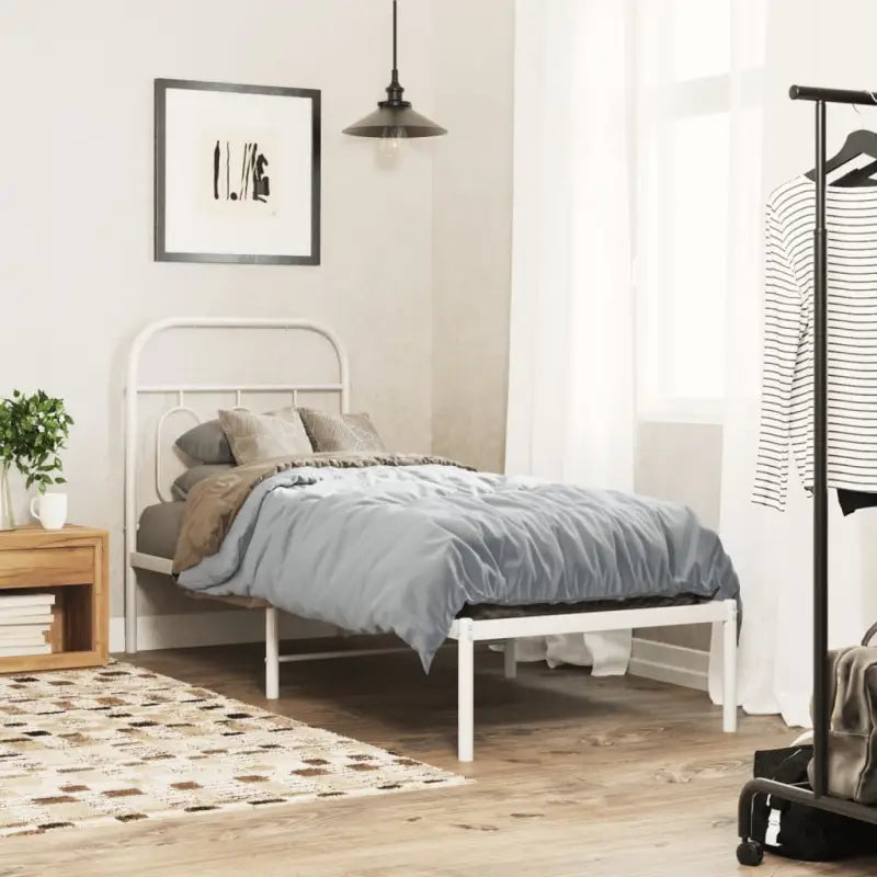 Robuust metalen latten bedframe met elegant design en extra opbergruimte - Wit / 75 x 190 cm / met hoofdbord - Bedden &
