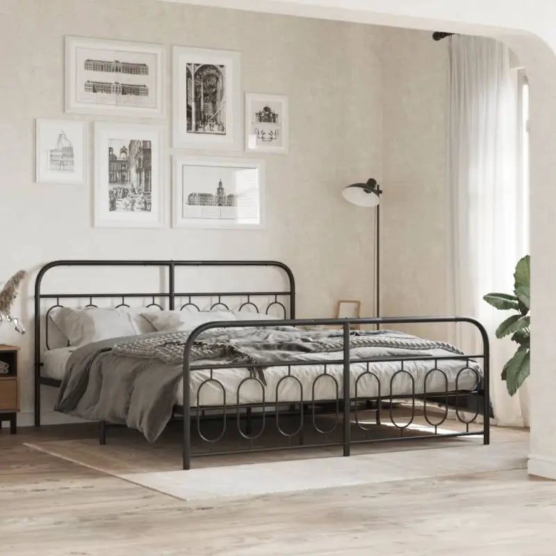 Robuust metalen latten bedframe met elegant design en extra opbergruimte - Zwart / 193 x 203 cm / met hoofdbord &