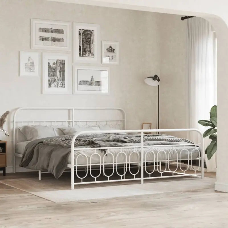 Robuust metalen latten bedframe met elegant design en extra opbergruimte - Wit / 200 x 200 cm / met hoofdbord &