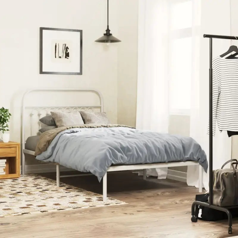 Robuust metalen latten bedframe met extra opbergruimte - Wit / 100 x 190 cm / met hoofdbord - Bedden & bedframes