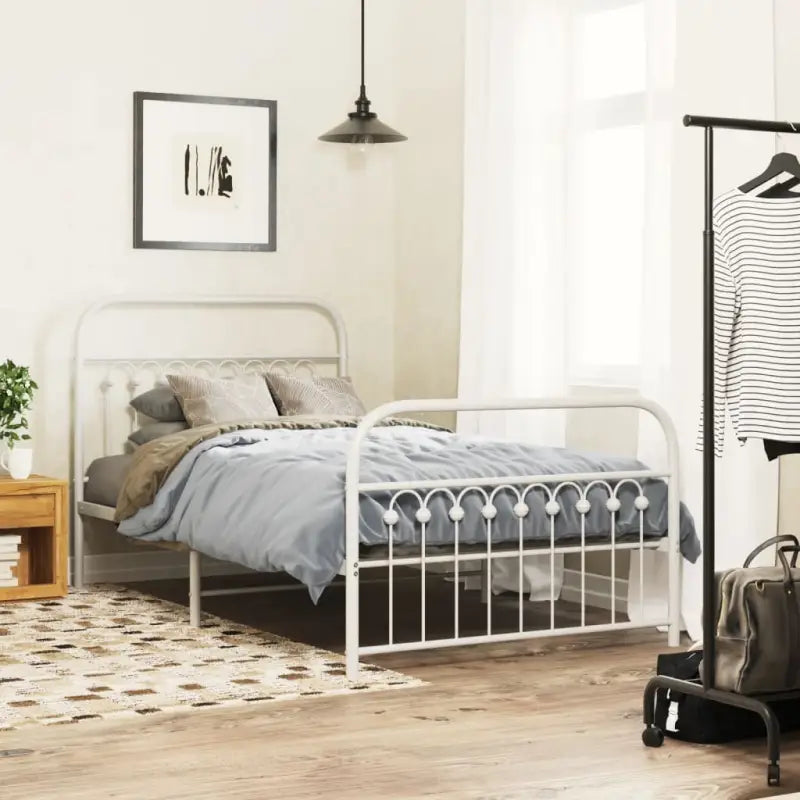 Robuust metalen latten bedframe met extra opbergruimte - Wit / 100 x 190 cm / met hoofdbord & voetbord - Bedden &