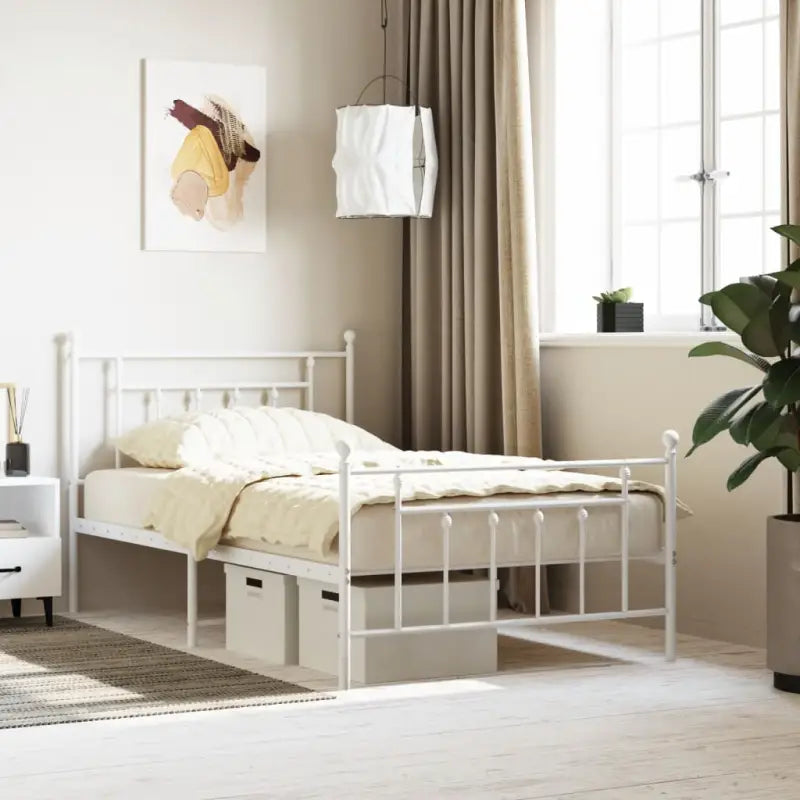 Robuust metalen latten bedframe met extra opbergruimte - Wit / 100 x 200 cm / met hoofdbord & voetbord - Bedden &