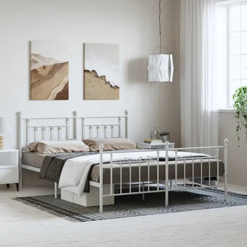 Robuust metalen latten bedframe met extra opbergruimte - Wit / 183 x 213 cm / met hoofdbord & voetbord - Bedden &
