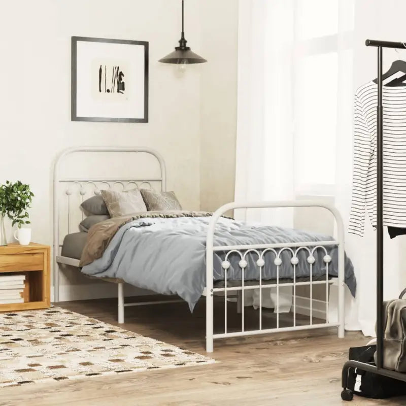 Robuust metalen latten bedframe met extra opbergruimte - Wit / 80 x 200 cm / met hoofdbord & voetbord - Bedden &