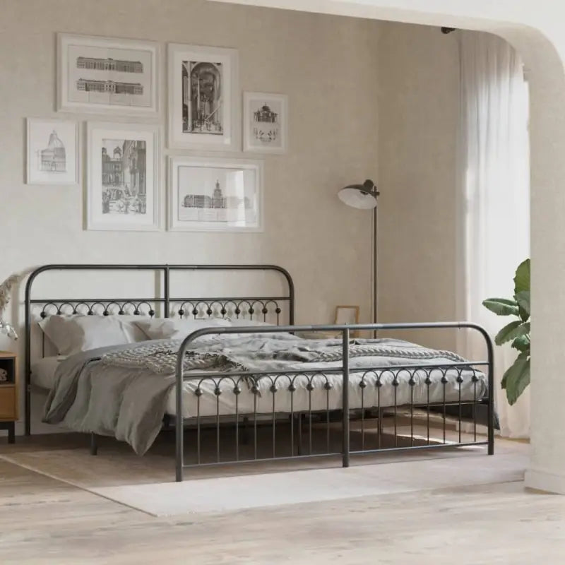 Robuust metalen latten bedframe met extra opbergruimte - Zwart / 183 x 203 cm / met hoofdbord & voetbord - Bedden &