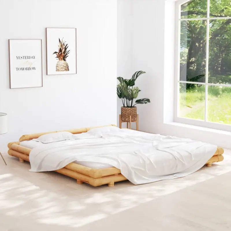 Rustieke stijl bedframe met etnische uitstraling en duurzame bamboe - Bedden & bedframes