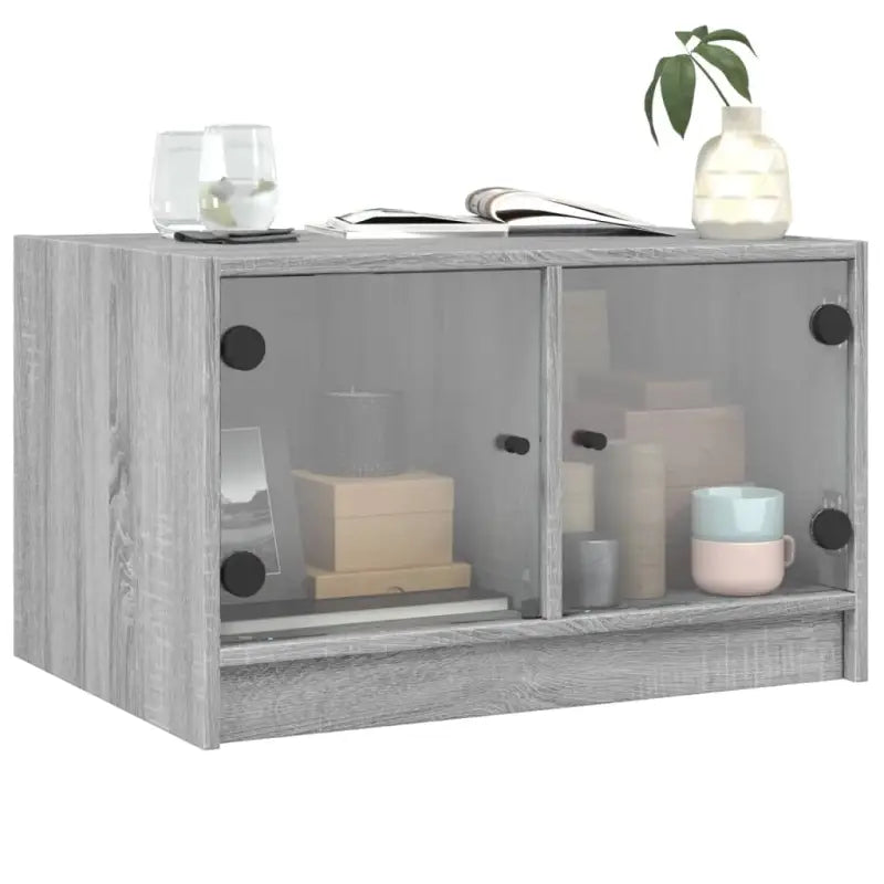 Salontafel in Grijs Sonoma Eiken met opbergruimte en glazen deuren - Salontafels