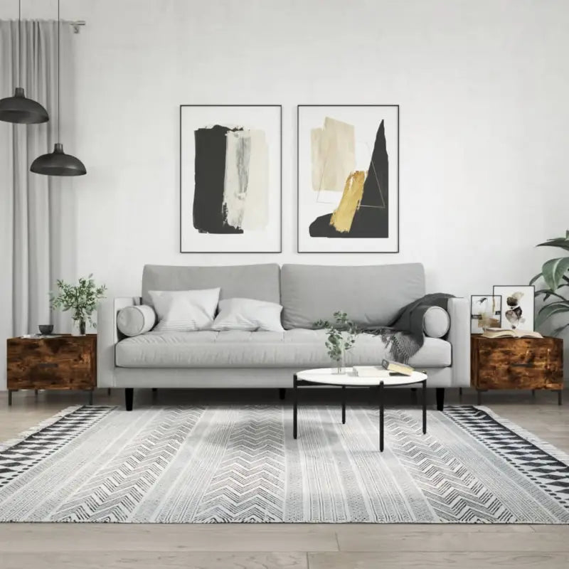 Salontafel met bewerkt hout en ijzeren poten voor elegante woonruimte - Gerookt eiken / 2 - Salontafels