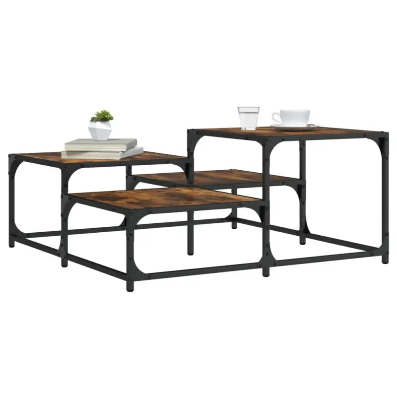 Salontafel met bewerkt hout metalen frame en verstelbare poten - Gerookt eiken / 87.5 x 87.5 x 40 cm / 1 - Salontafels